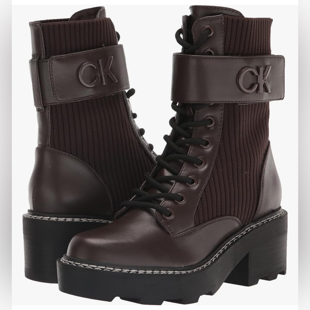 Women's Arabel Lace-up Logo Buckle Lug Sole Combat Booties